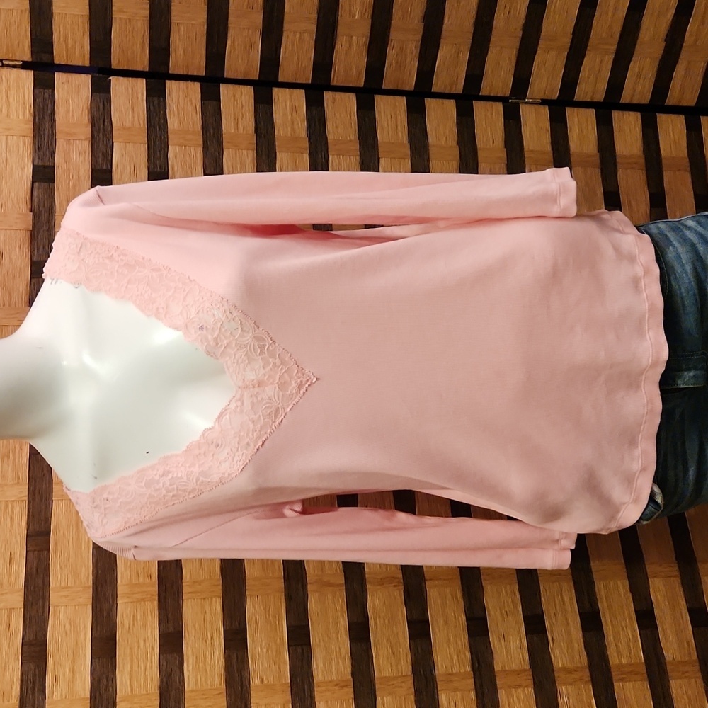 Lauren RL pink lace trim stretch top
